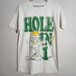 Garfield Shirt Mens Medium White Hole In 1 Golf Graphic Cartoon Cat Tee